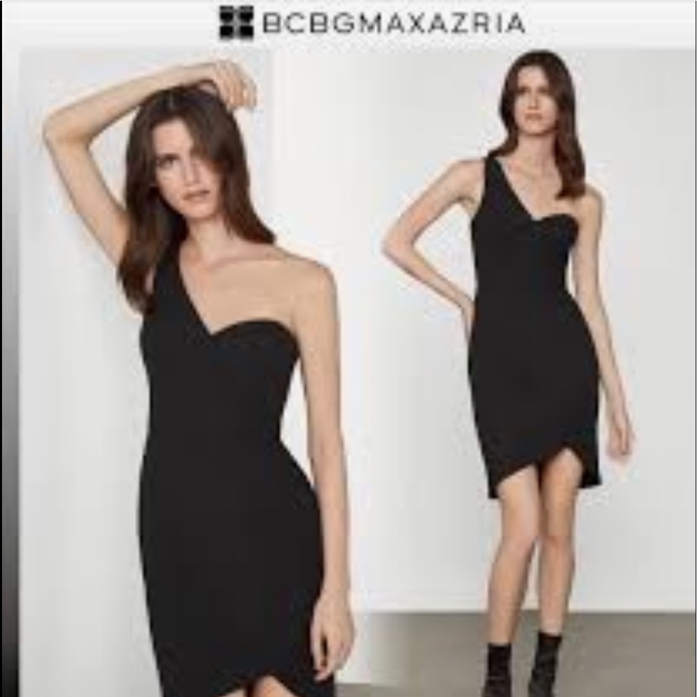 Bcbg max azria black one shoulder dress